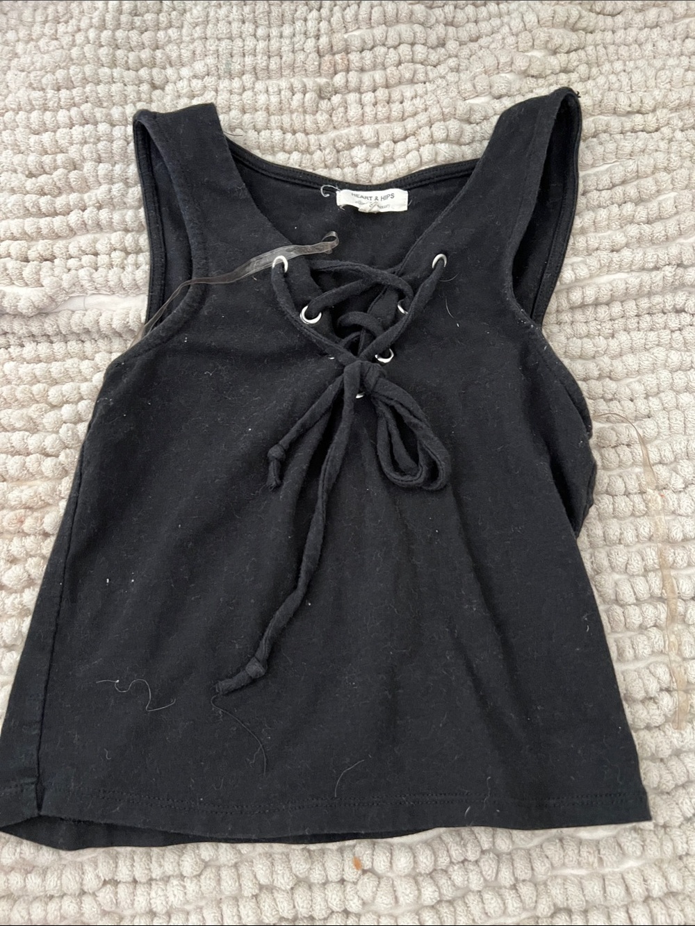 Source Unknown Black Lace-Up Ribbed Tank